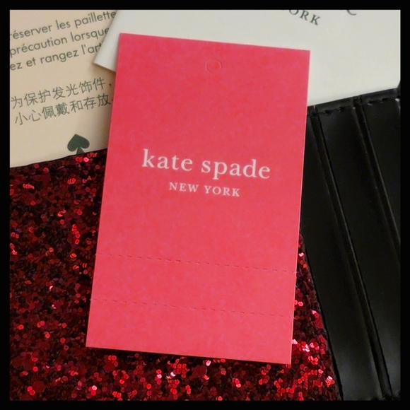 Kate Spade L-Zip Card Holder Wallet Odette Black Cherry Glitter - Picture 6 of 7